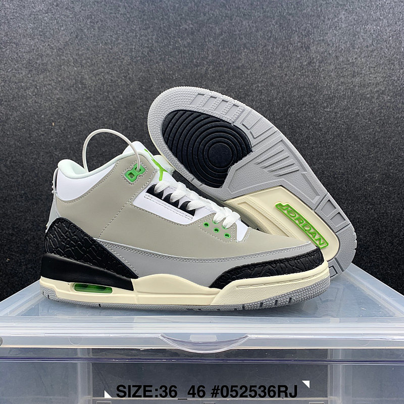 2021 Air Jordan 3 Grey Black Green Shoes